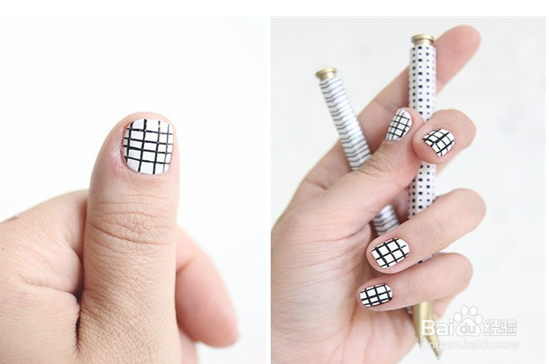 黑白格子美甲教程