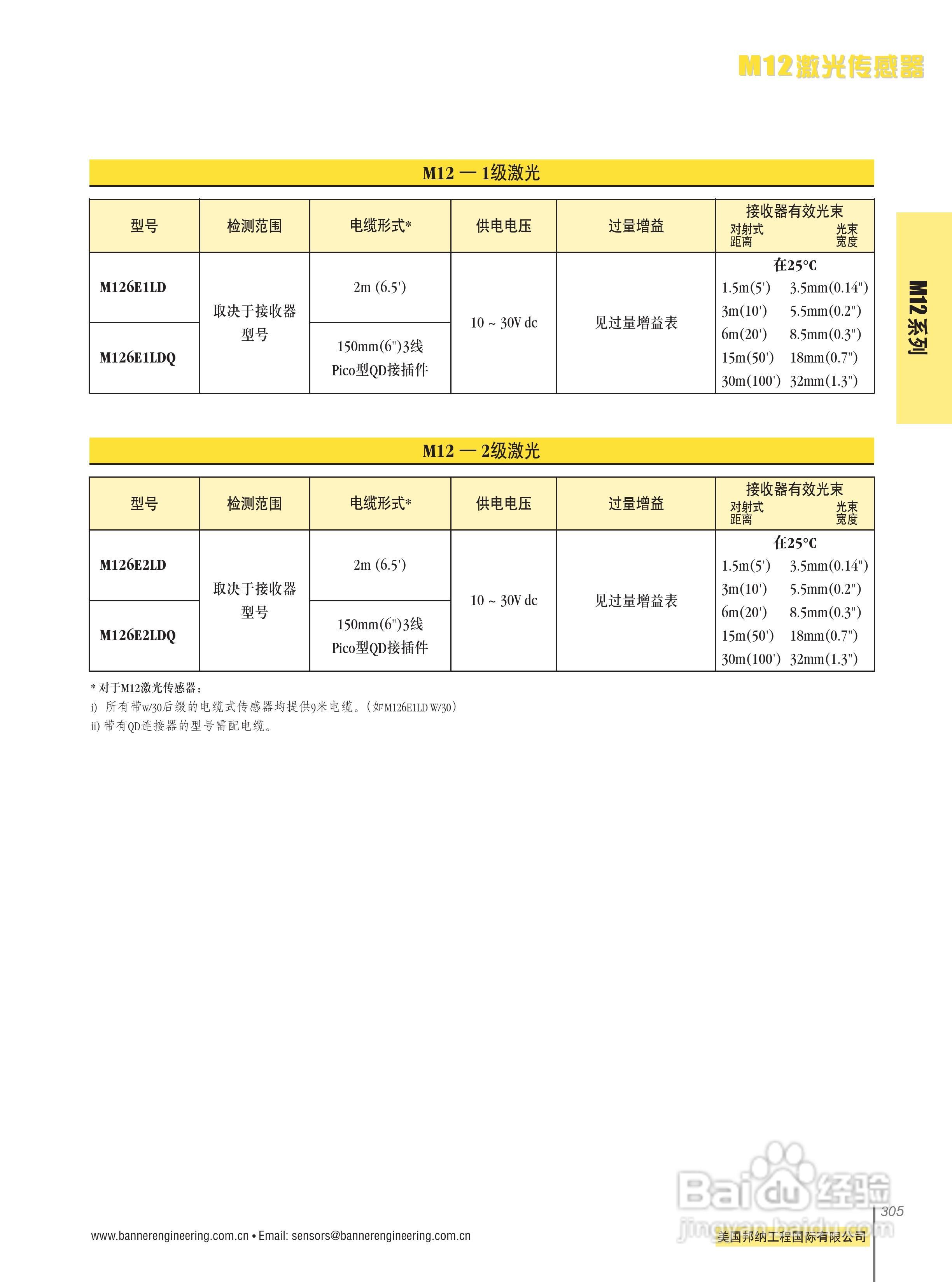 Banner M126E1LD型激光传感器说明书:[1]