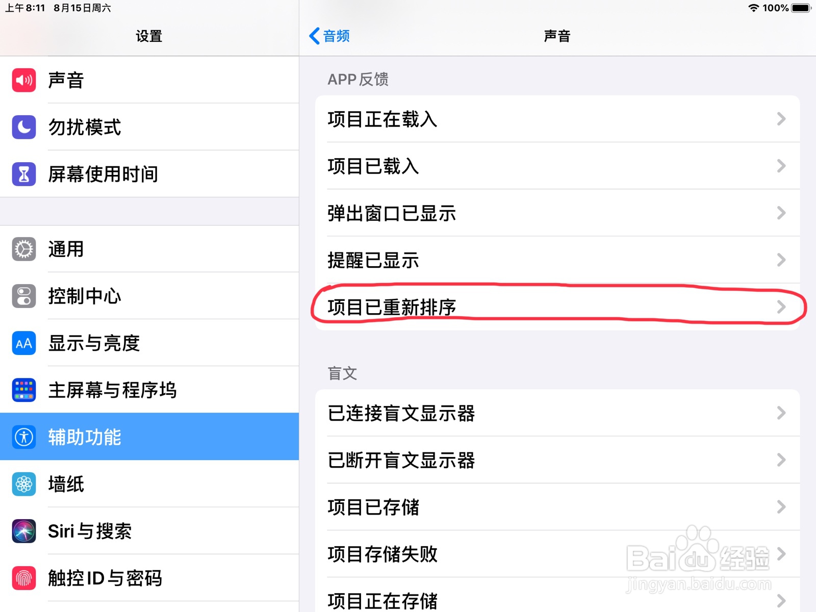iPad怎么在旁白设置项目已重新排序的预览