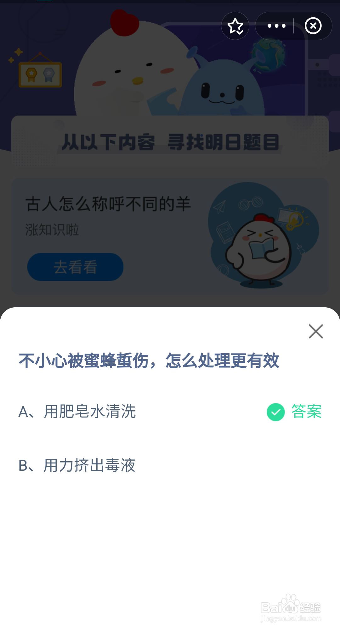 蚂蚁庄园：不小心被蜜蜂蜇伤，怎么处理更有效