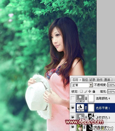 怎样用PS调出树林美女图片甜美的青绿色