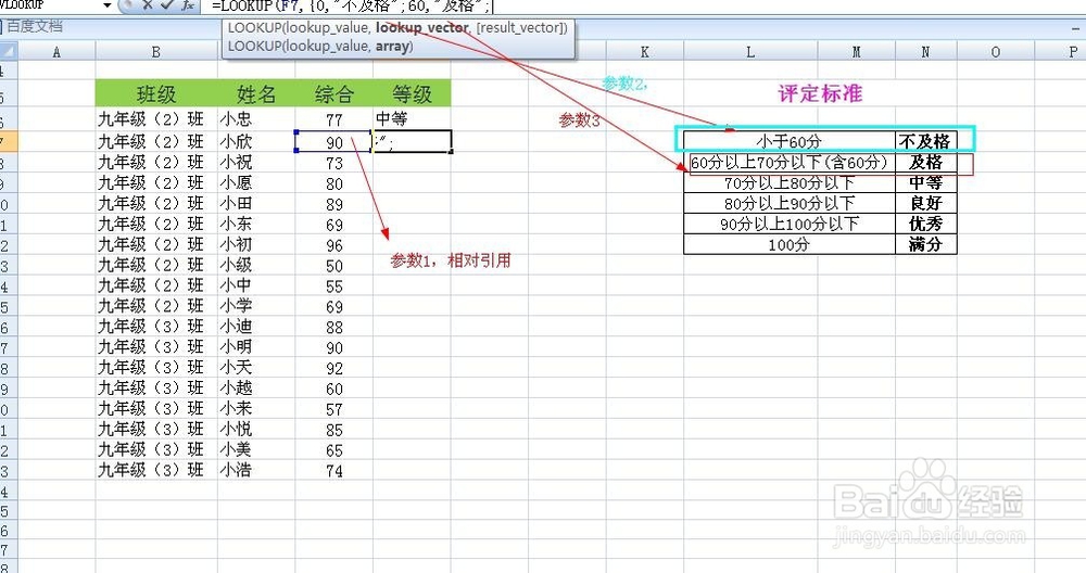 简单的LOOKUP函数判断成绩等级