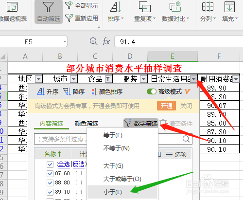 WPS2019 第十四课 如何应用自动筛选中数字筛选