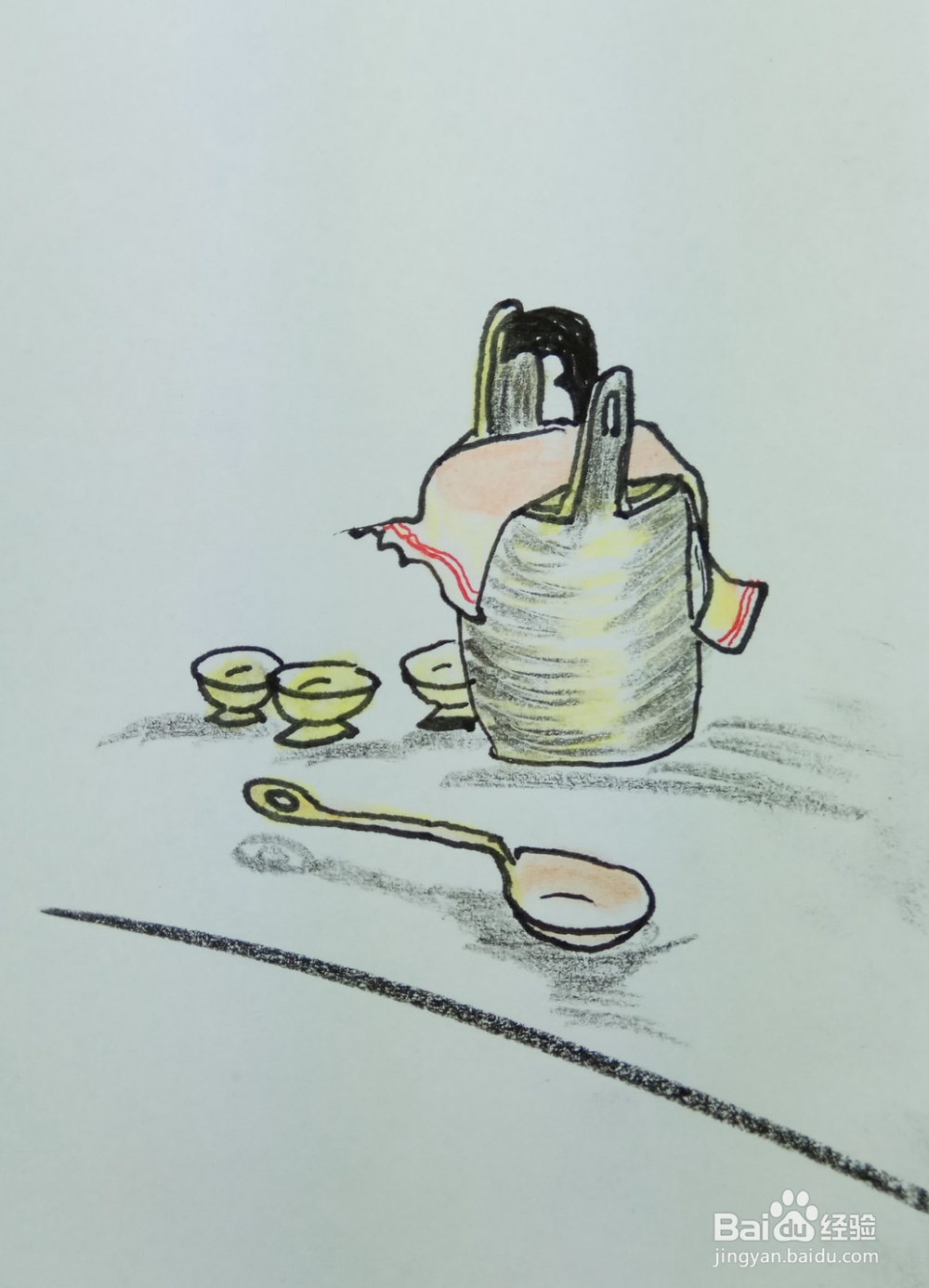 怎样画简笔画“盛好热汤的保温壶”
