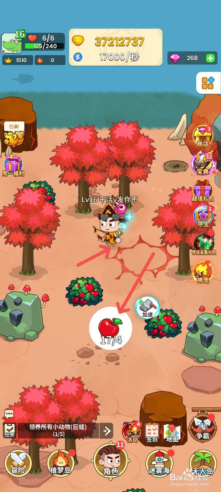 史小坑的花前月下中领养小动物5只【巨蛙】