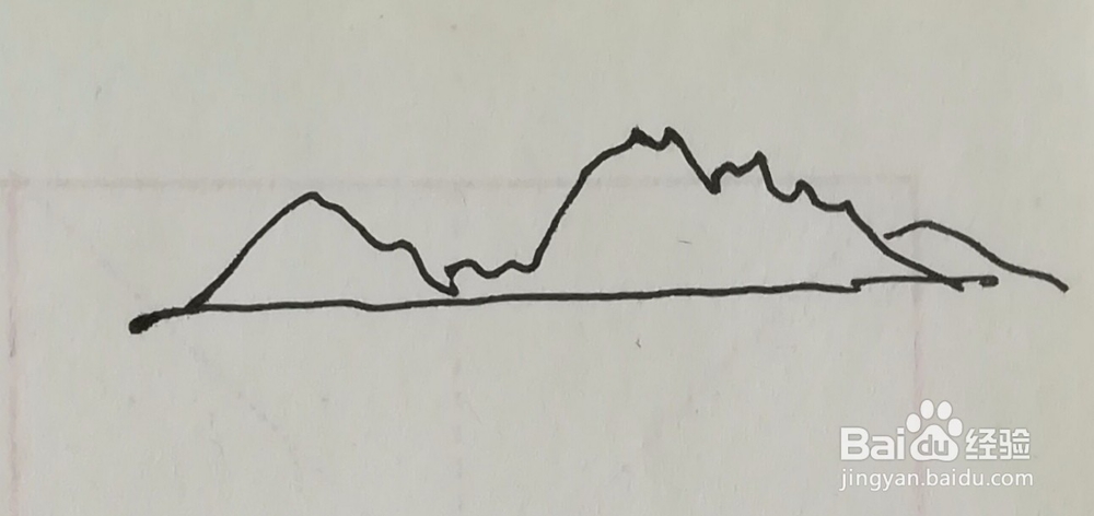 远山由远及近的公路路灯汽车组合简笔画怎么画