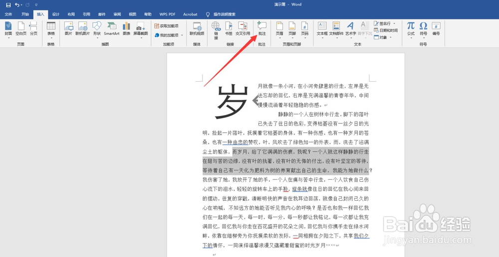 Word文档中怎么插入批注？