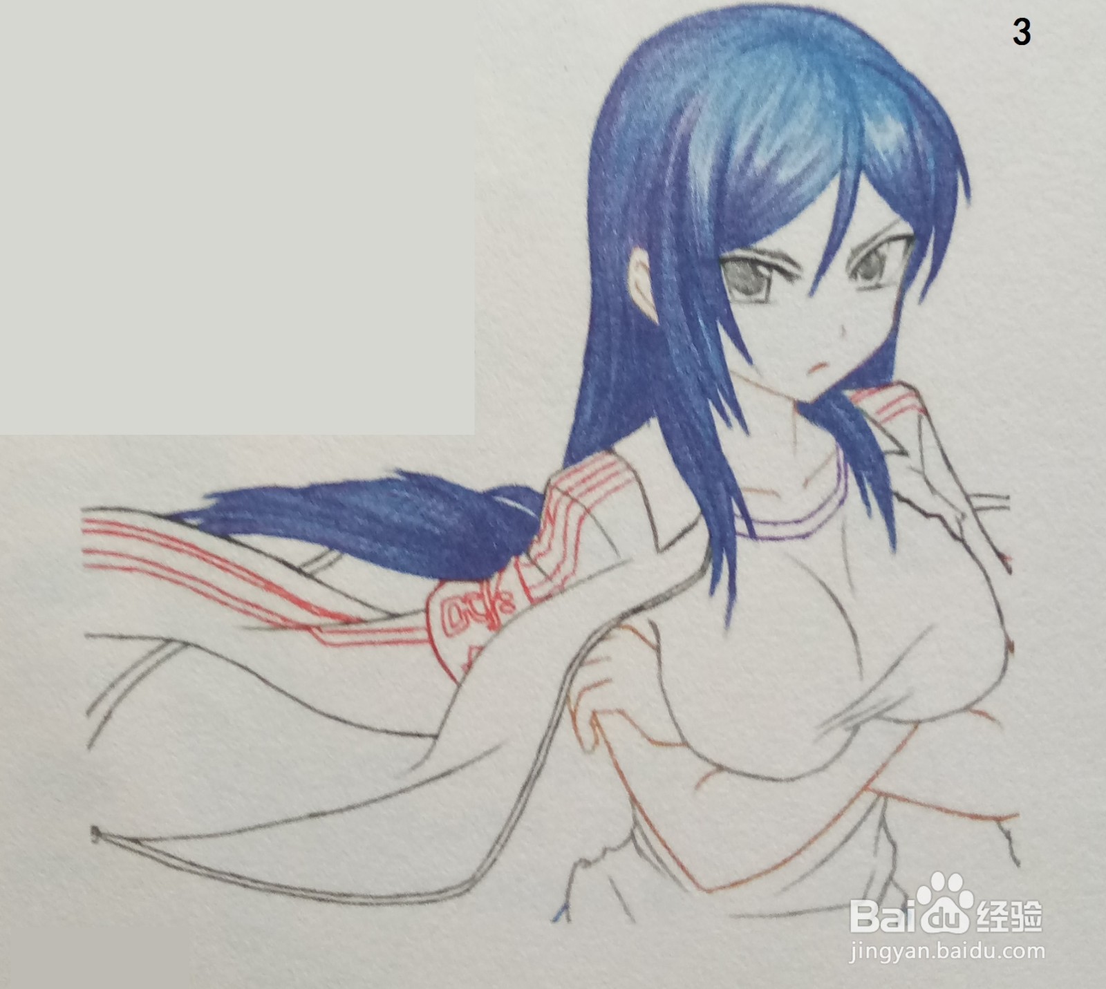 色铅笔：站着的运动美女的头发绘制步骤