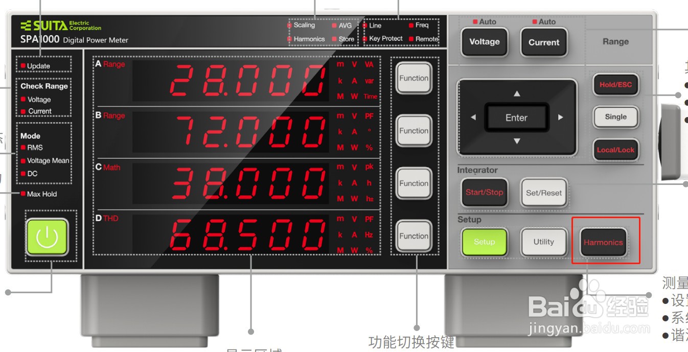 吹田电气数字功率计SPA1000的按键功能简介