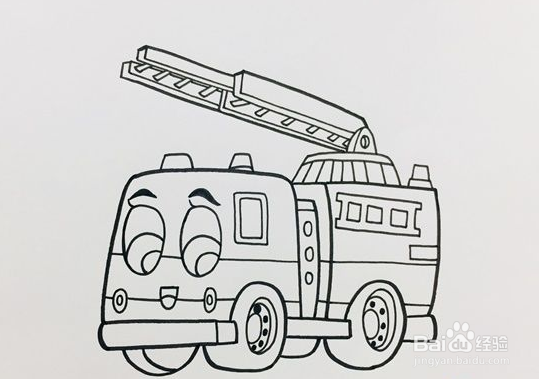 云梯消防车画画图片