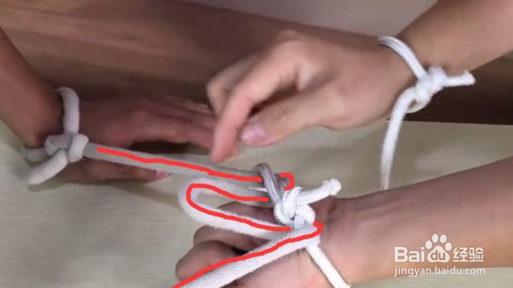 两个人手戴两根绳子怎么转出来