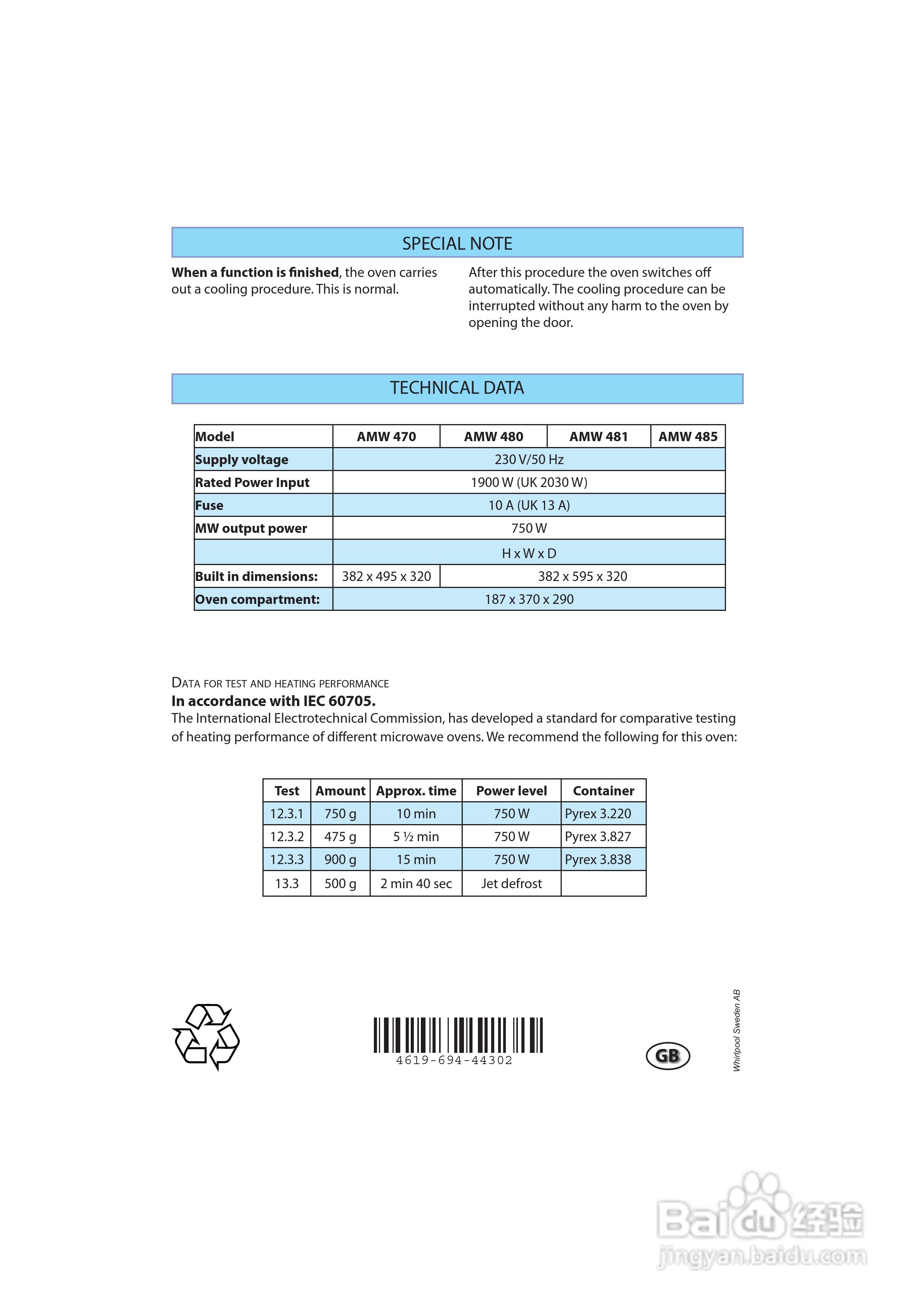 惠而浦AMW480/IX内置式微波炉用户手册