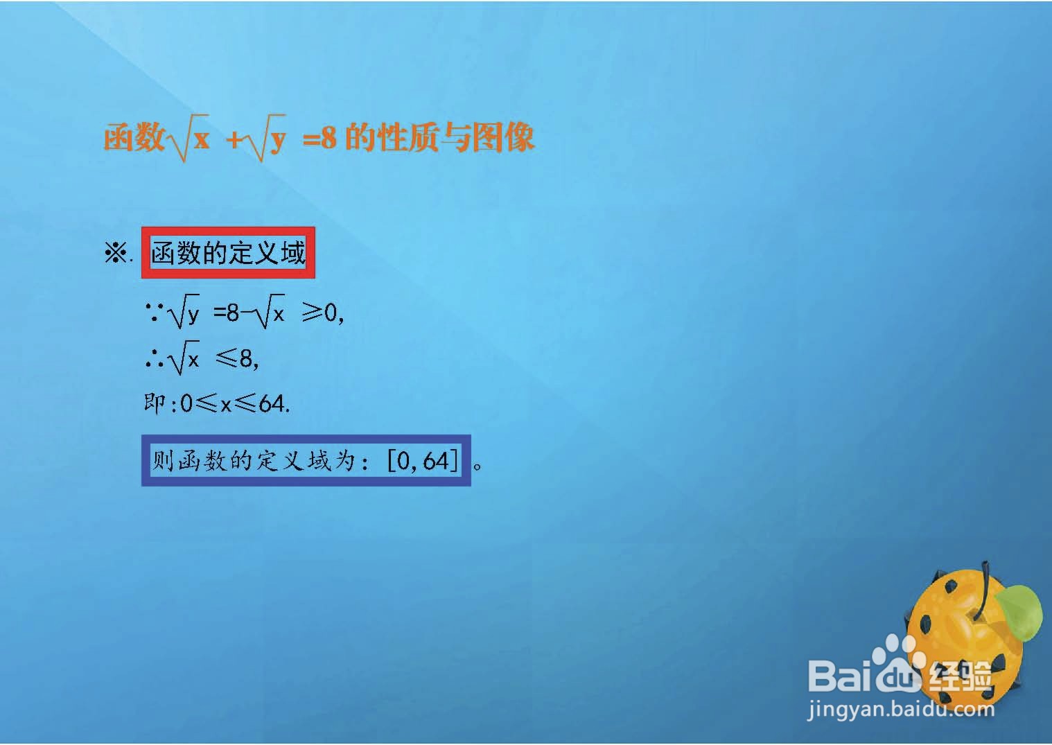 函数√x+√y=8的图像示意图怎么画