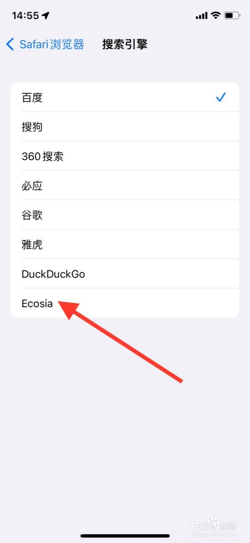 iOS系统Safari浏览器把“Ecosia”设定搜索引擎