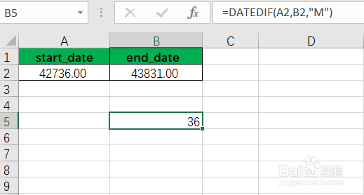 使用DATEDIF函数计算两个日期之间相隔的天数等