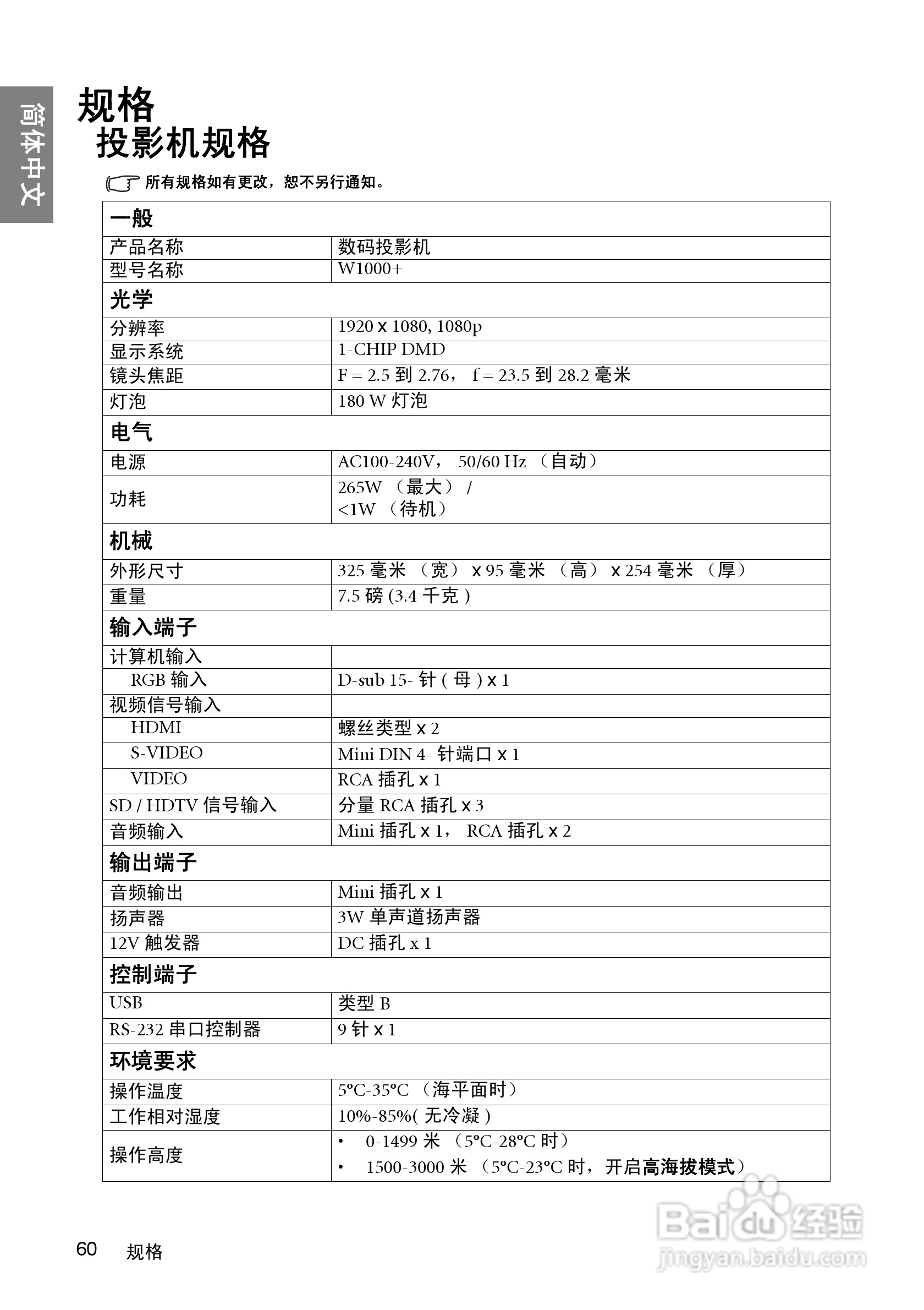 明基W1000+投影机使用说明书:[6]