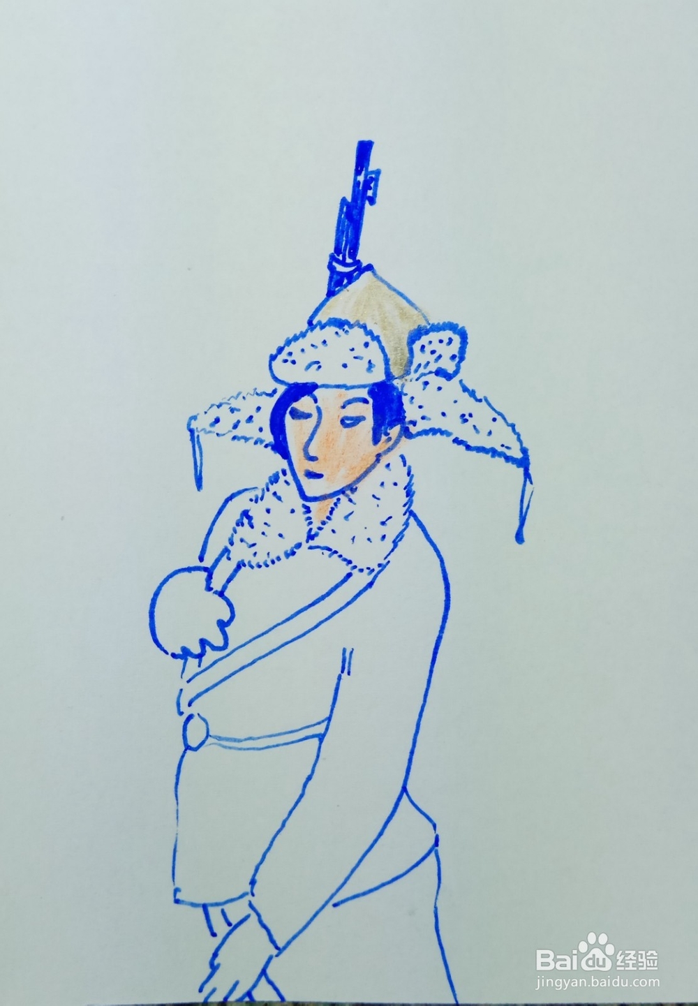 怎样画简笔画冬天穿兵服的女人