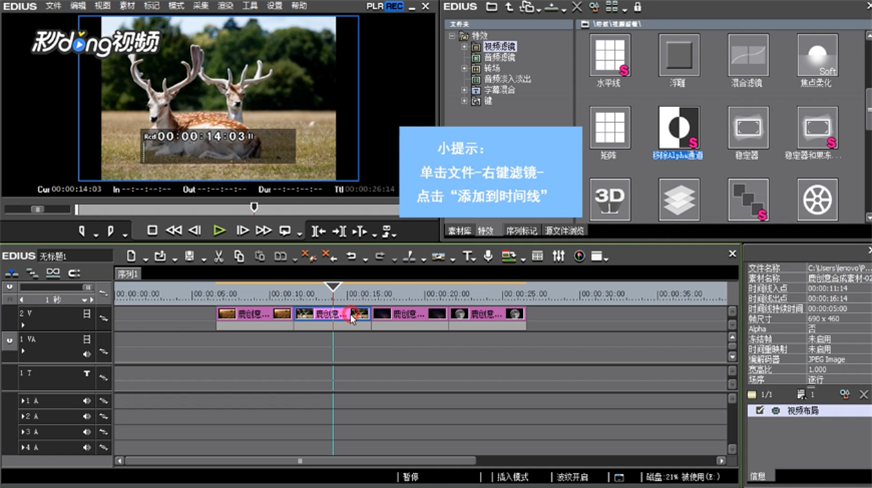 Edius如何移除Alpha通道