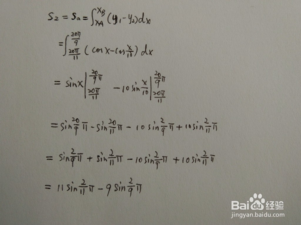 如何求函数y1=cosx与y2=cosx/9围成的面积