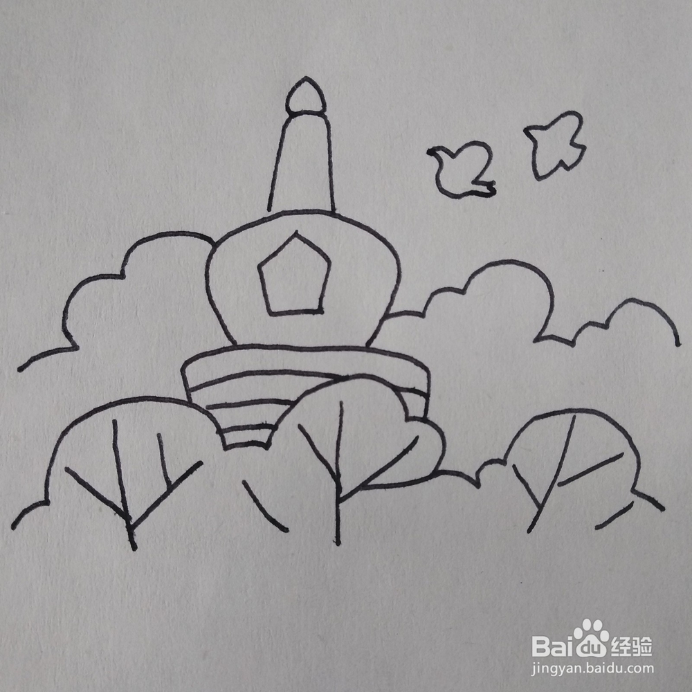 怎么画一幅简单的北海公园卡通儿童简笔画？