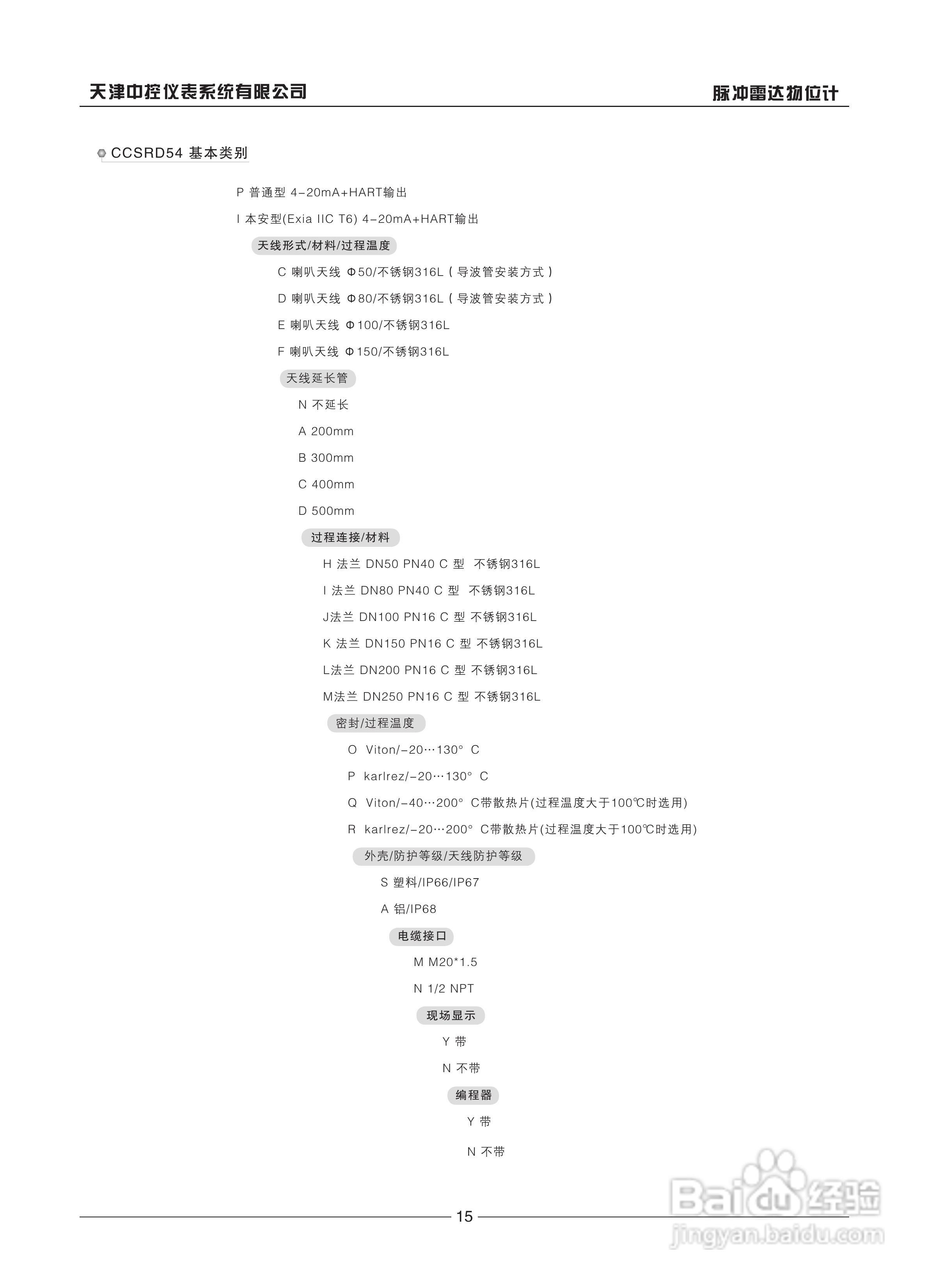 天津中控CCSRD51 脉冲雷达物位计说明书