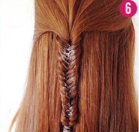 拧转半扎发鱼骨辫教程