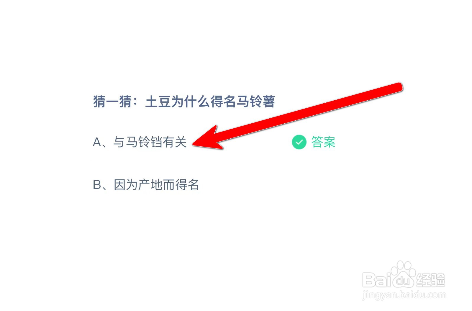 猜一猜:土豆为什么得名马铃薯？蚂蚁庄园答案