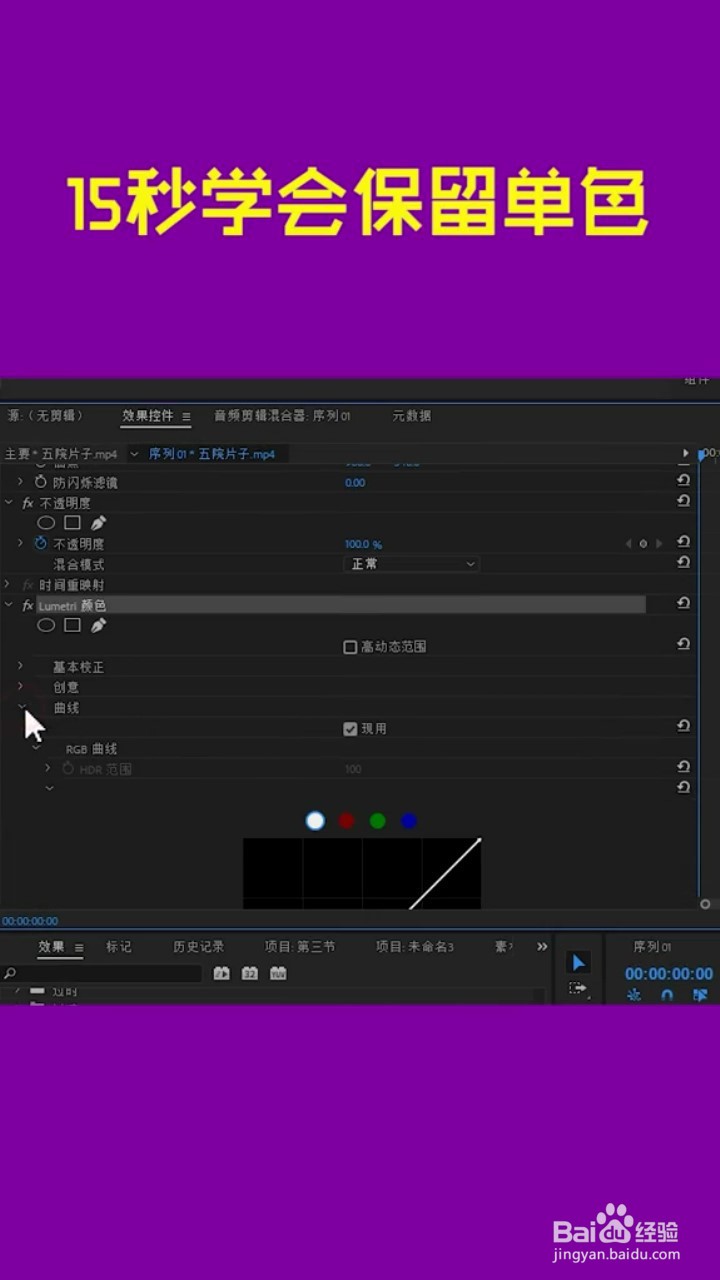 如何在pr中保留视频单色
