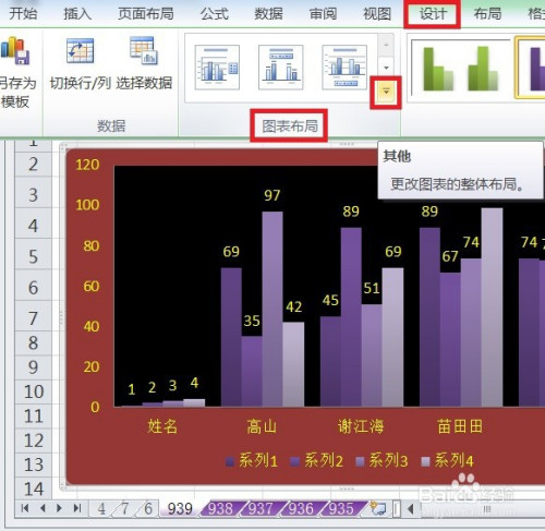 簇状柱形图显示布局6的效果