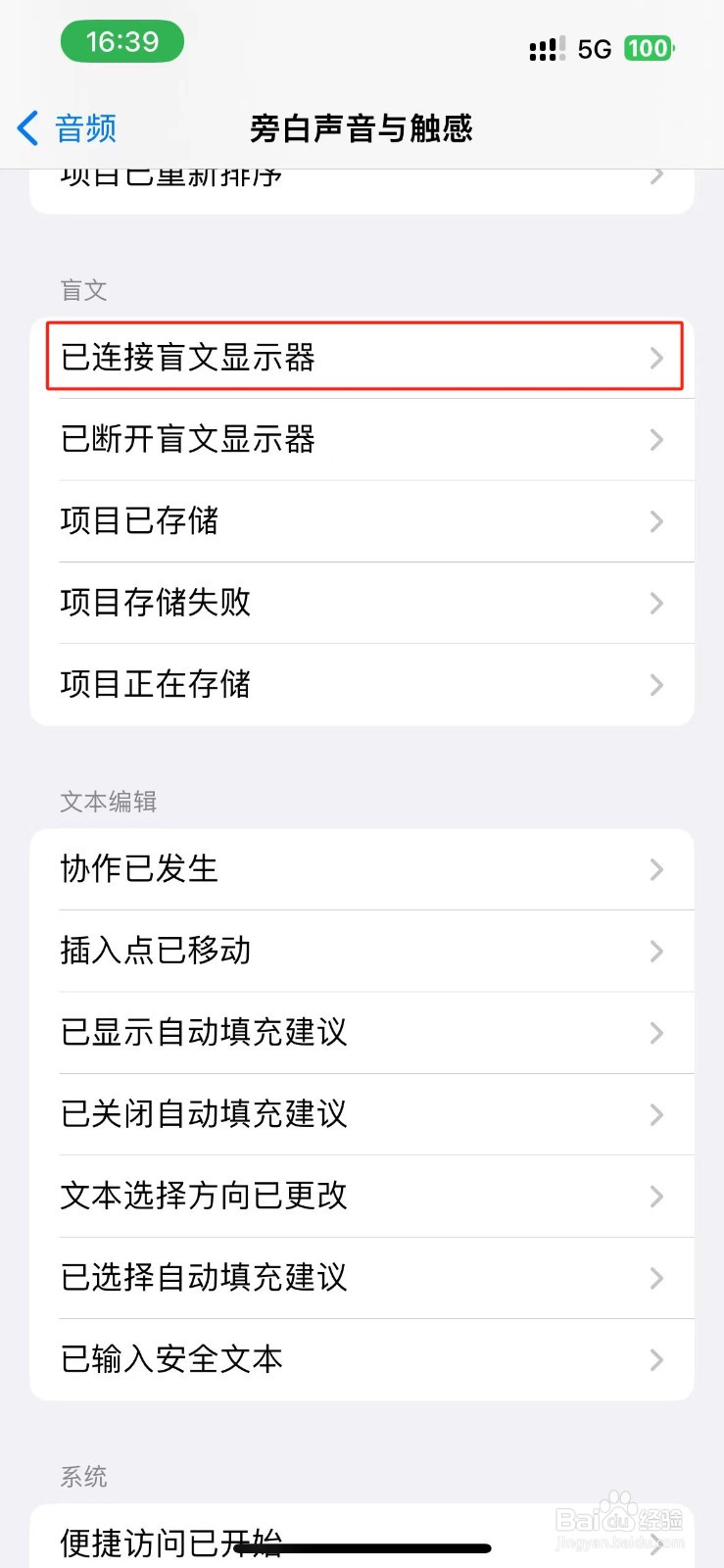 iPhone已连接盲文显示器的旁白声音在哪里开启？