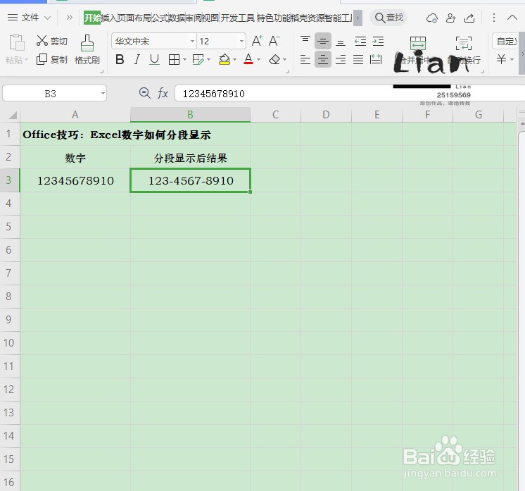 Office技巧:Excel数字如何分段显示