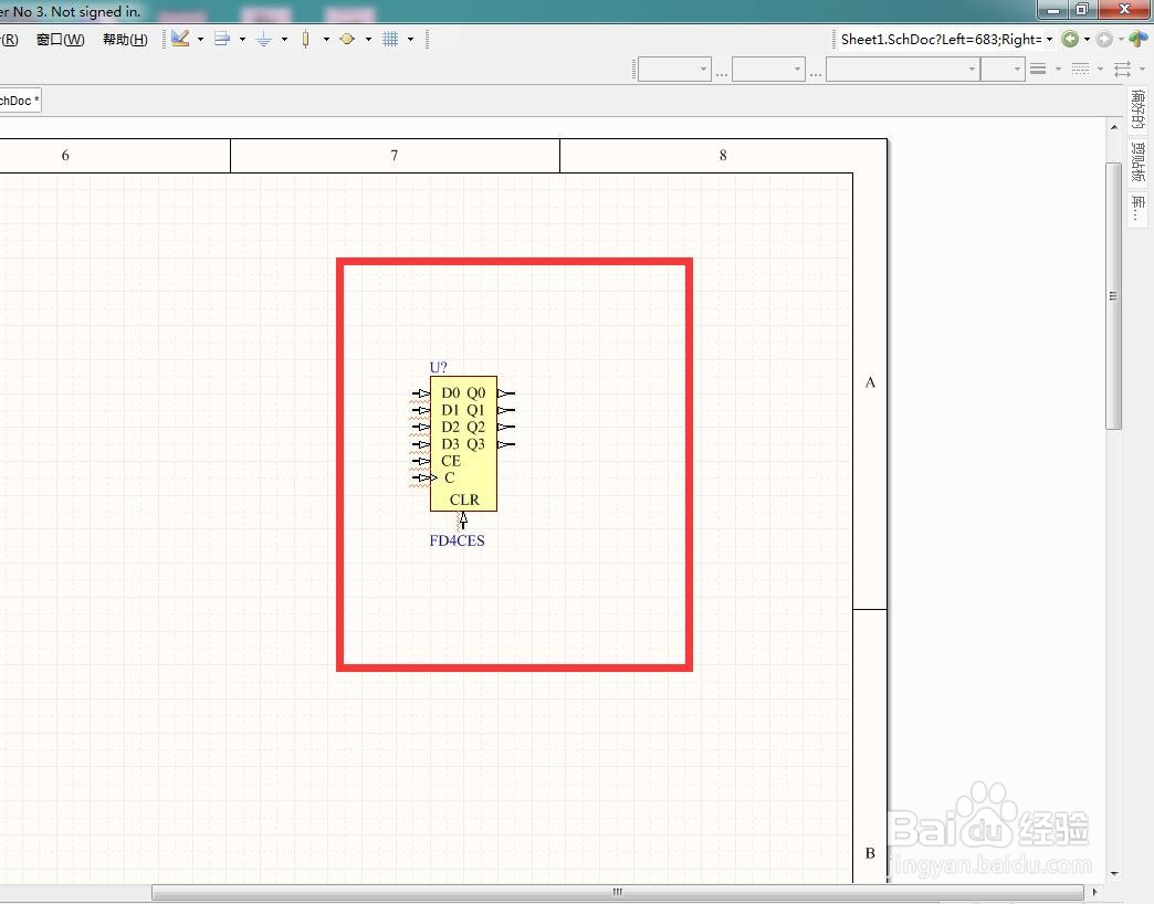 如何在AD中放置4位异步清除使能分立D型触发器？