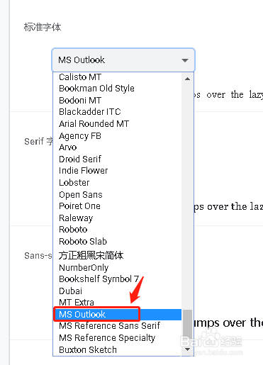 谷歌浏览器设置自定义字体MS Outlook