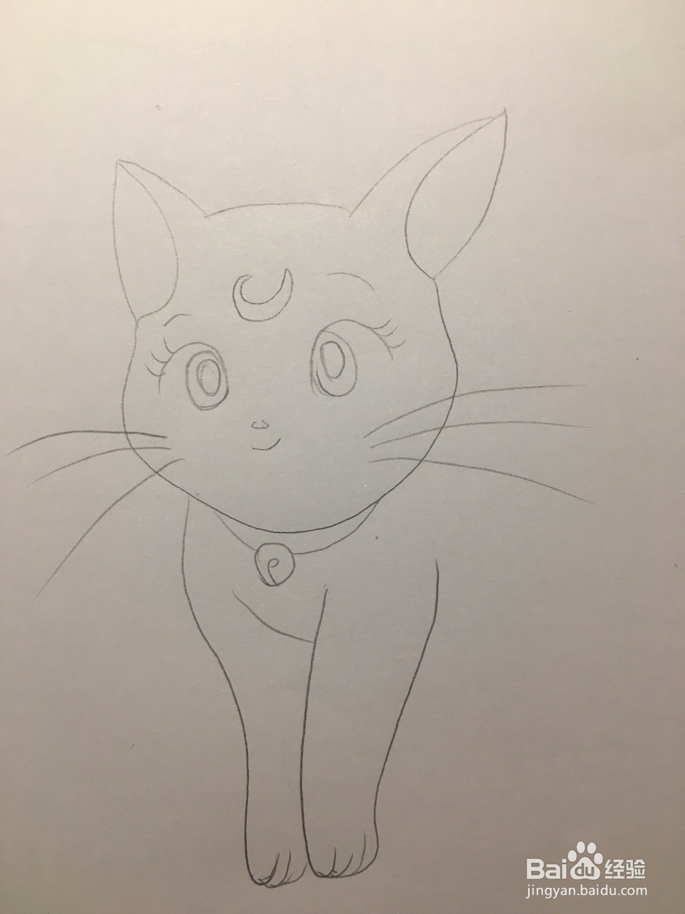 彩绘:手绘一只有月亮标记的卡通猫咪 动漫线稿