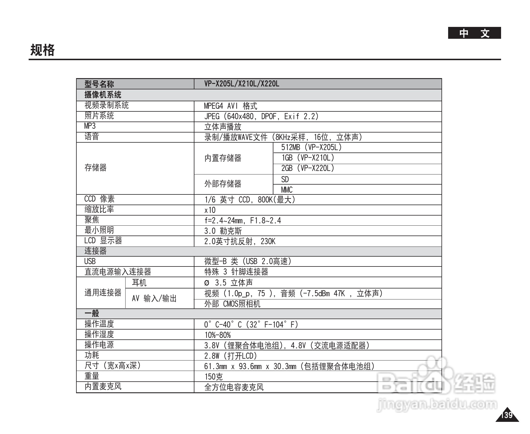 三星VP-X220L摄录一体机使用说明书:[14]
