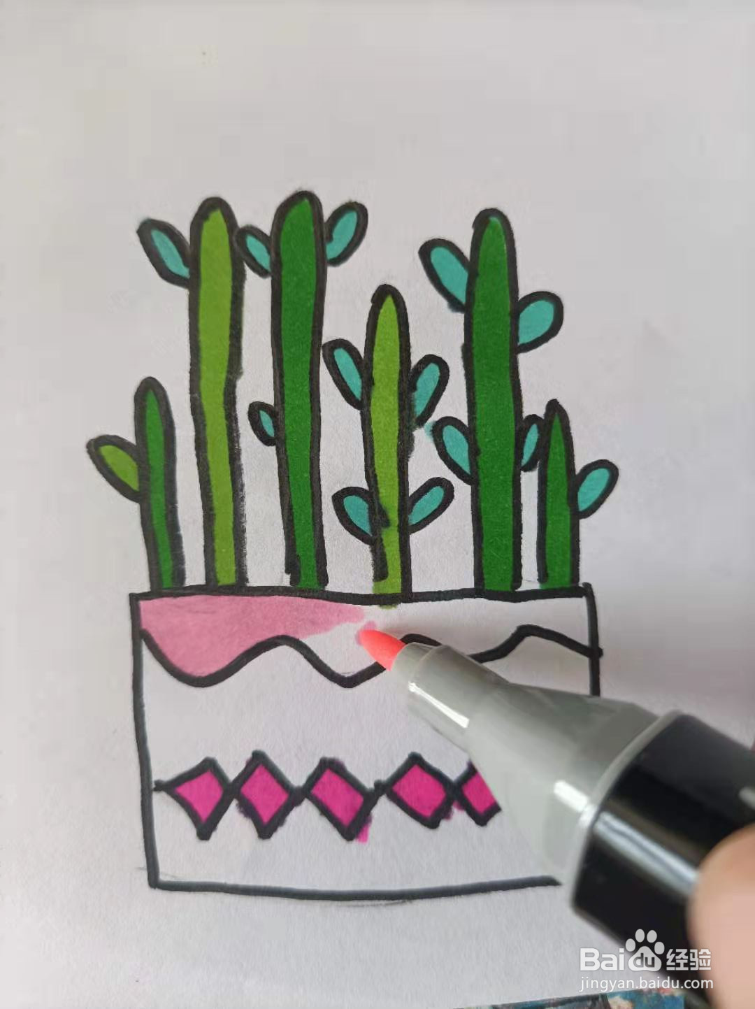 简单画绿色植物小盆栽？