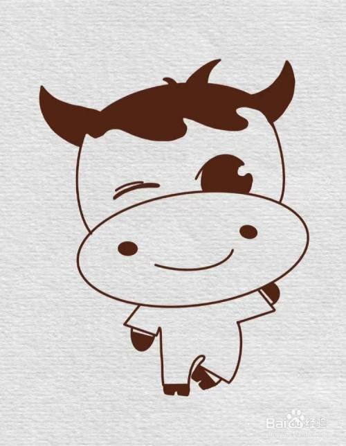 下面开始画出牛的四肢和身体,注意它的四只蹄子要涂成黑色