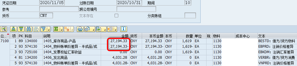 SAP价格差异结转