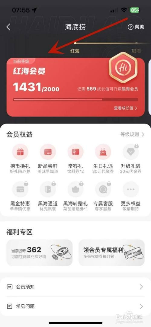 海底捞App会员等级下的会员权益如何查看