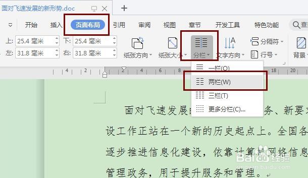 word中如何将页面分为两栏