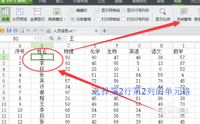 wps表格如何冻结/锁定首行首列,让其固定不移动