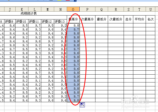 Excel去掉两个最高分，两个最低分，求平均分