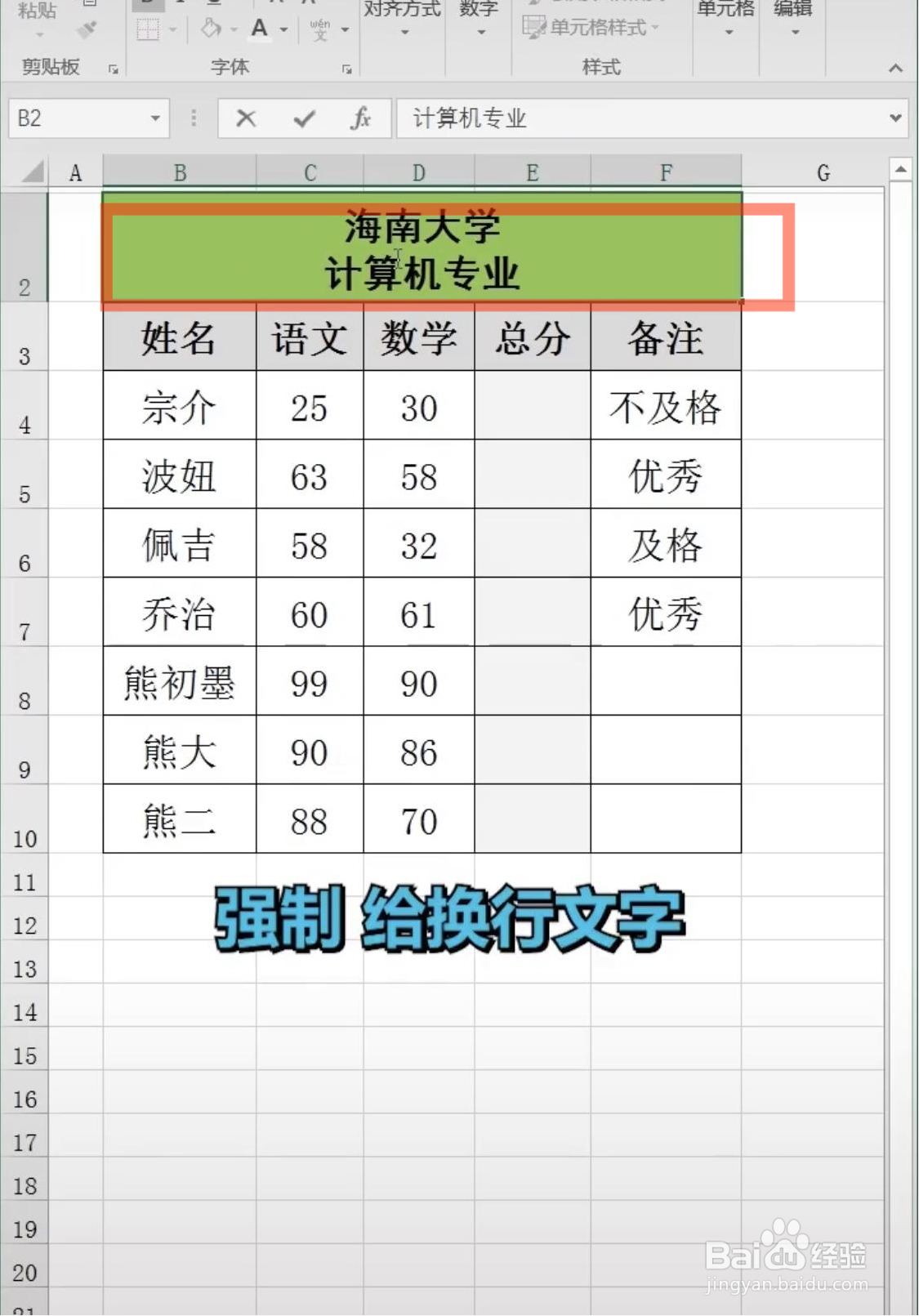 Excel表格怎么强制给文字换行