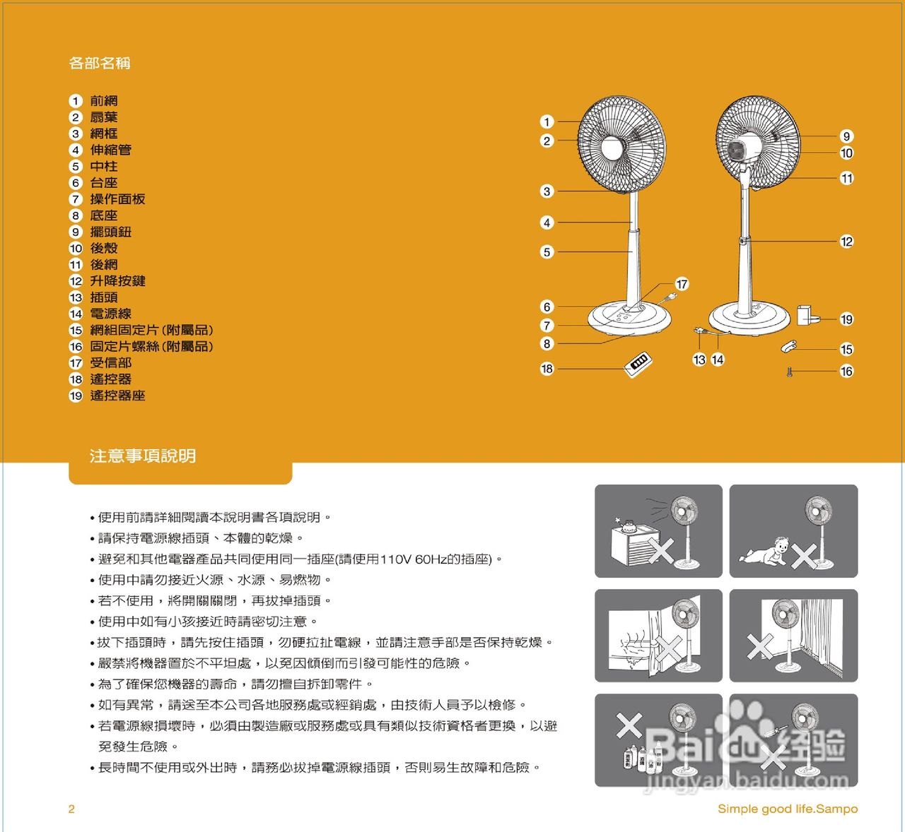 声宝SK-FQ16R型16吋微电脑遥控立扇说明书