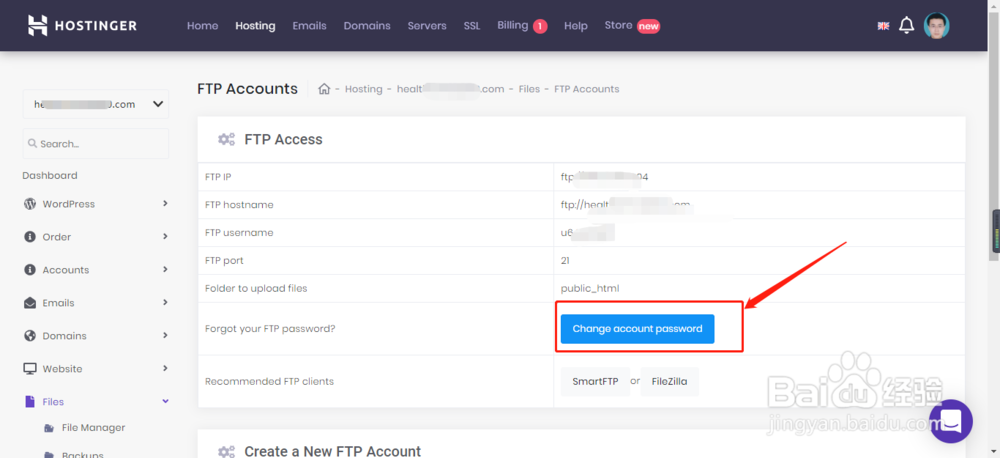 Hostinger主机如何查询FTP账号信息并重置密码