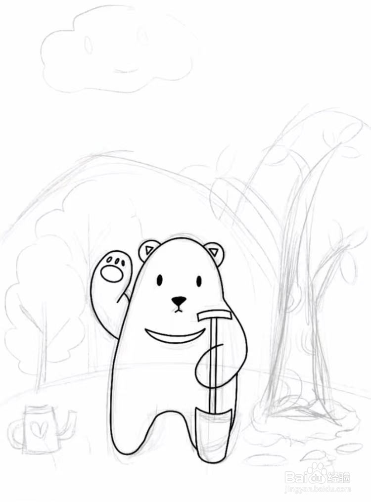 小熊砍树简笔画图片