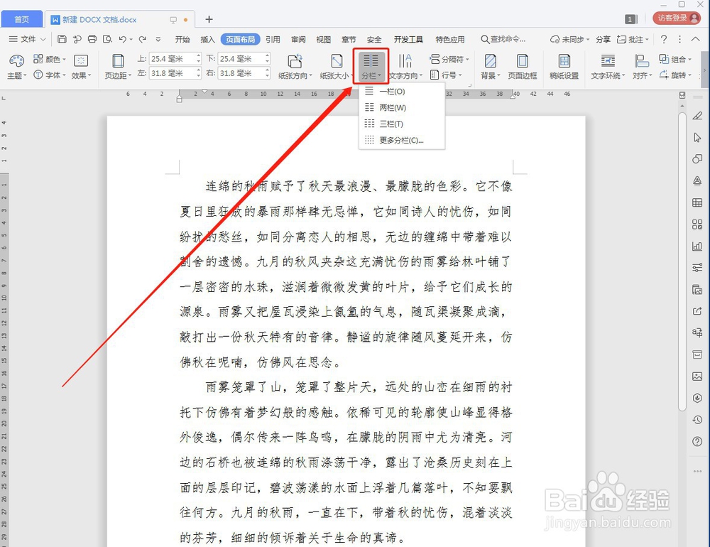 WPS文档设置分栏