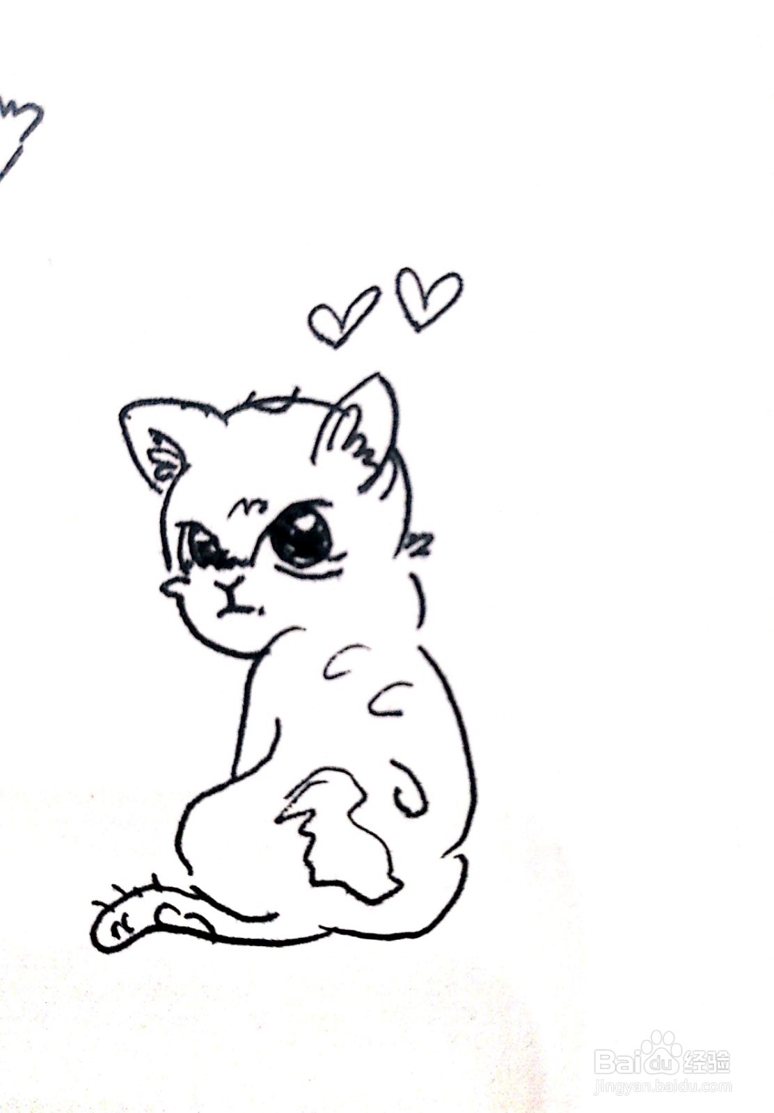 回头望的猫咪线描画怎么画