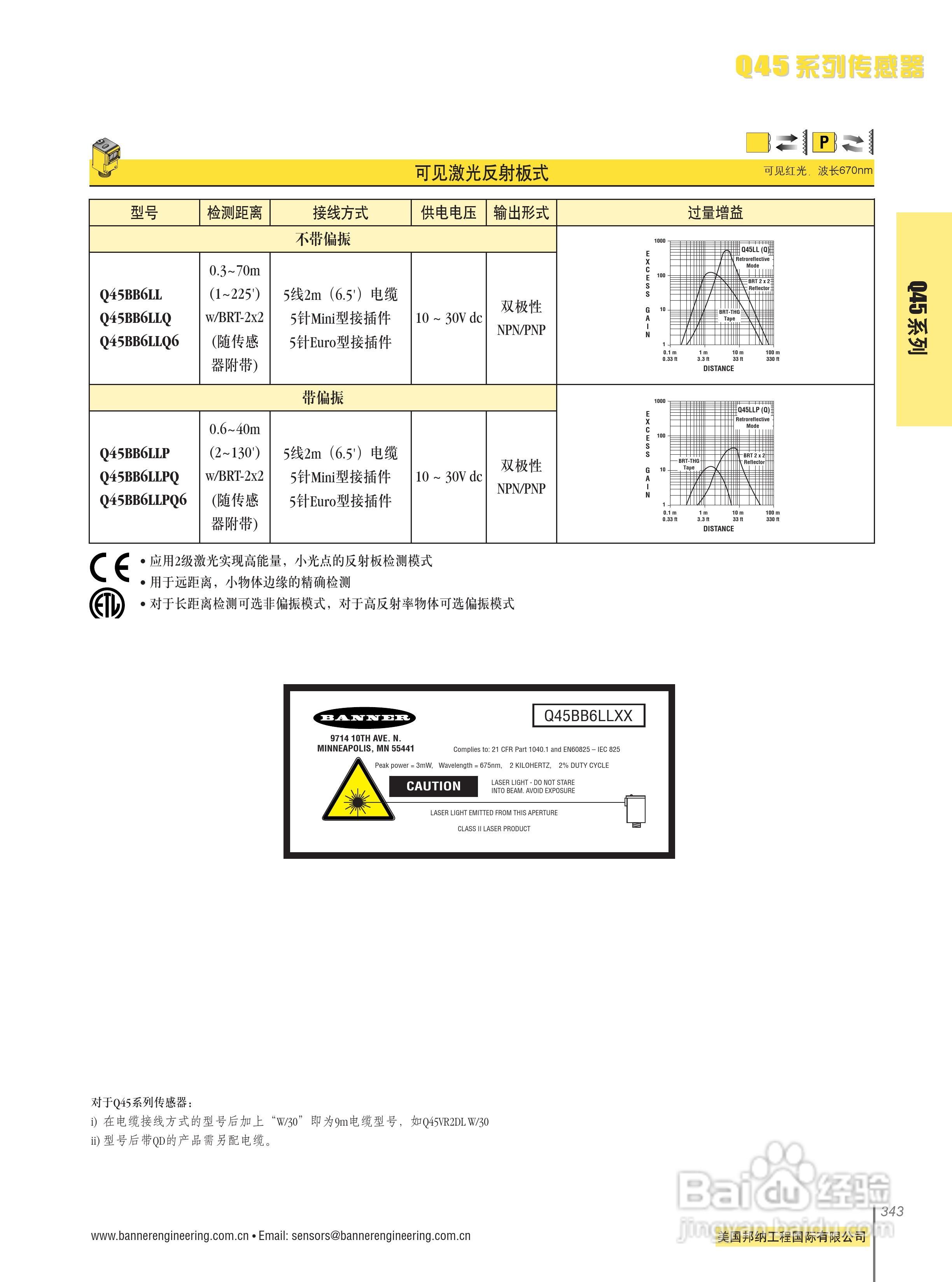 Banner Q45BW13FPQ型传感器说明书:[1]