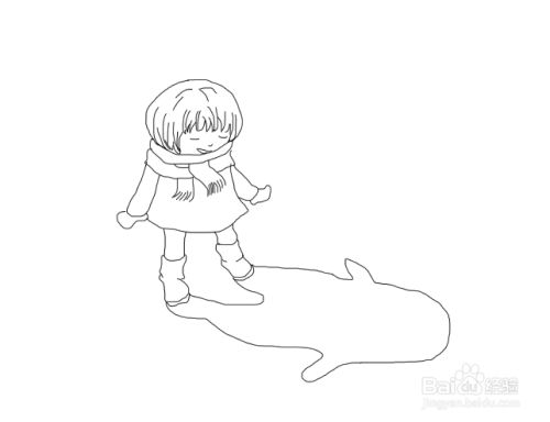 再在人物的前面再画出人物影子的线条,如图所示
